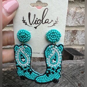Turquoise Beaded Cowboy Boot Earrings new!